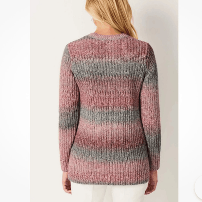 J. Jill Ombre Stripe Crewneck Sweater Wool Blend Size XL Petite Pink Gray Chunky