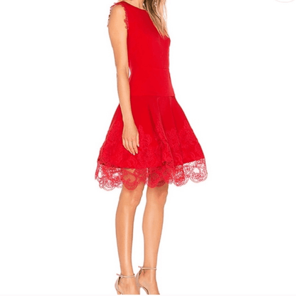 Bronx and Banco Antonia Red Sleeveless Lace Trim Mini Flared Dress Size US 6