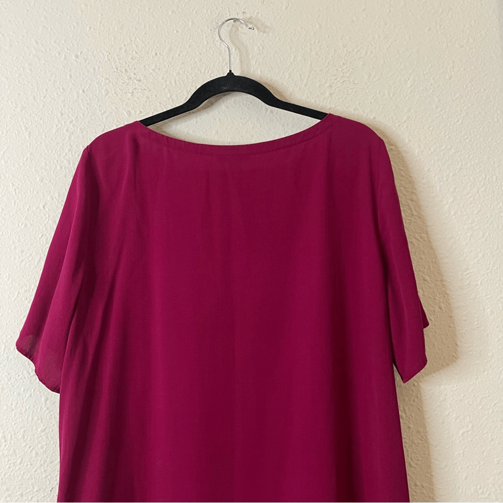 Eileen Fisher Asymmetrical Silk Shift Dress in Dark Fuschia Size Large