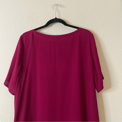 Eileen Fisher Asymmetrical Silk Shift Dress in Dark Fuschia Size Large