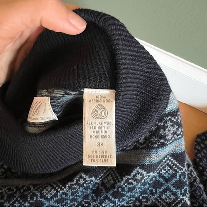 LORD & TAYLOR Nordic Fair Isle 100% Merino Wool Mock Neck Sweater Plus Size 3X