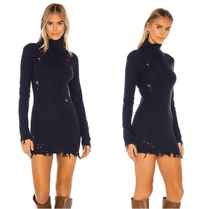 Lovers and Friends Keeney Mini Sweater Dress in Navy Blue NEW Size XS Wool Blend