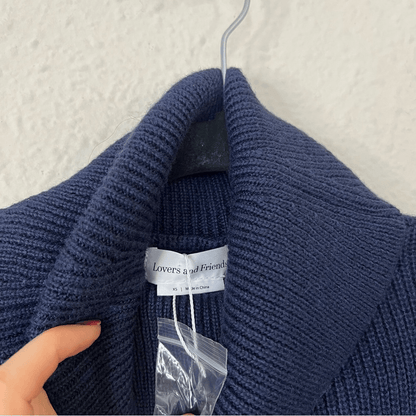 Lovers and Friends Keeney Mini Sweater Dress in Navy Blue NEW Size XS Wool Blend