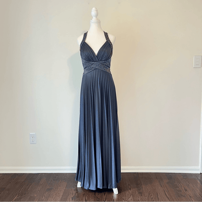 Betsy & Adam Full Length Pleated Halter Prom Bridal Maxi Dress Size 8 Y2K 90s