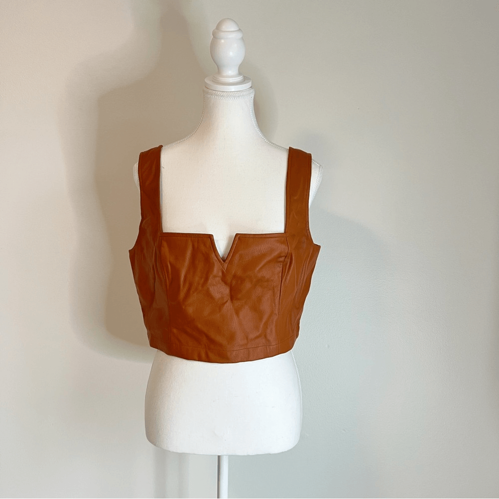 Anthropologie Maeve Faux Leather Cropped Notch Tank NEW Size 12