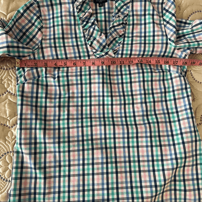 Talbots Ruffle Neck Gingham Shirt Blouse Size 4 Petites