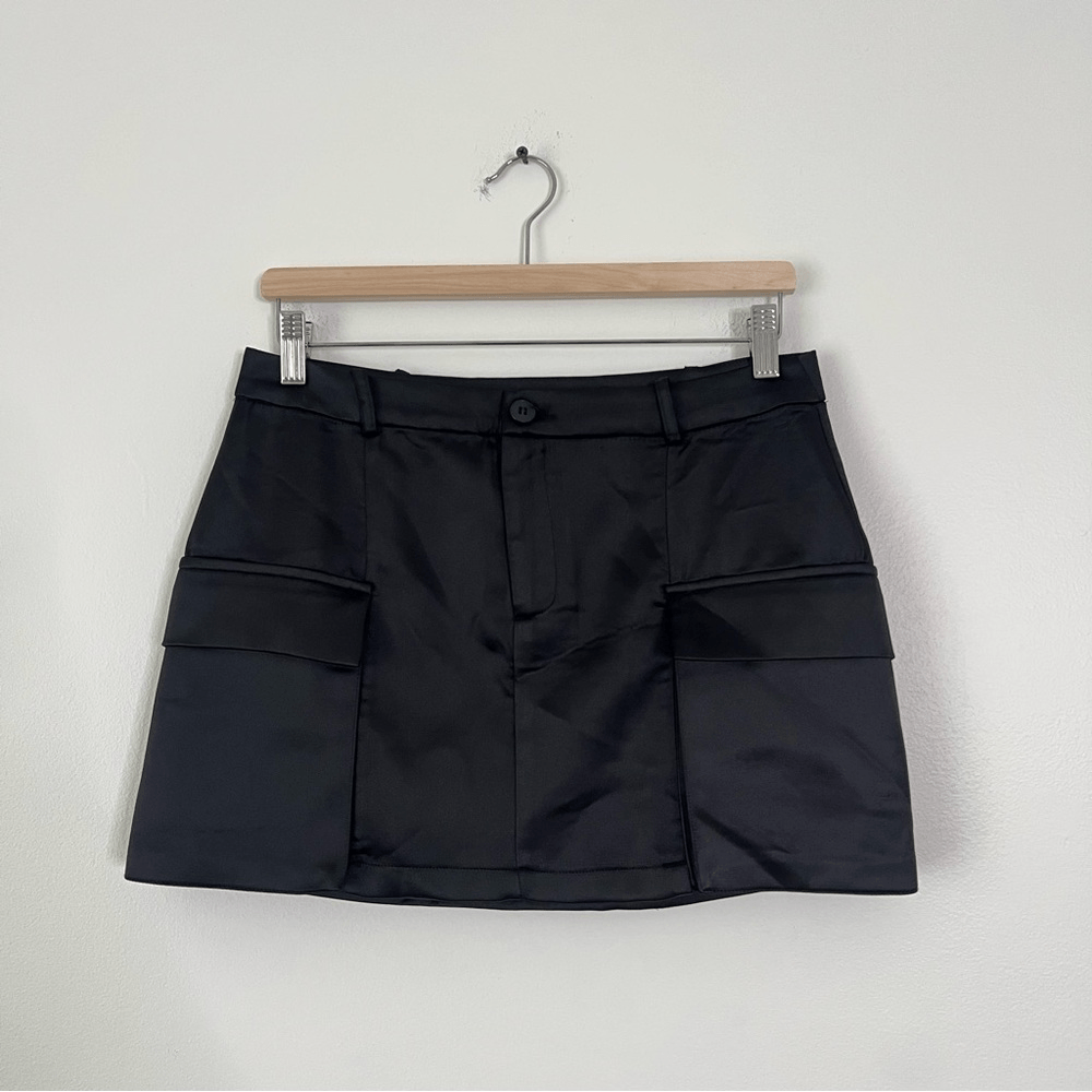 Zara Black Satin Effect Cargo Mini Skirt NEW Size Medium