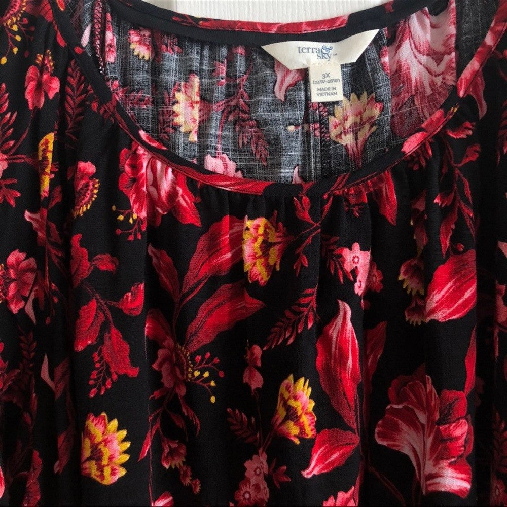 Terra & Sky Plus Size Peasant Floral Blouse Top 3X