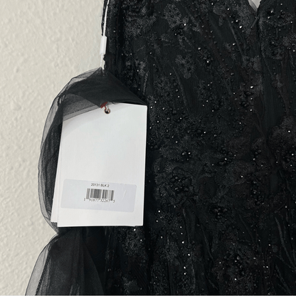 Mac Duggal Floral Embroidered Illusion V-Neck Gown Black Maxi Dress NEW Size 2