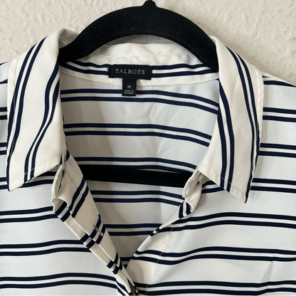 Talbots Boyfriend Button Down Shirt Blouse Striped Size Medium