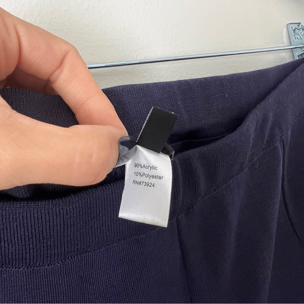 Ming Wang Straight Leg Knit Pull on Pants Navy Blue Size Large Petite