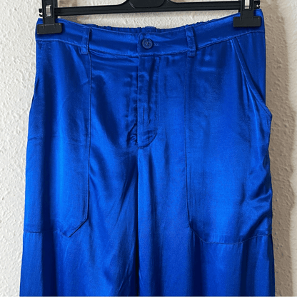 YFB Young Fabulous & Broke Satin Cargo Pants NEW Size Small in Royal Blue