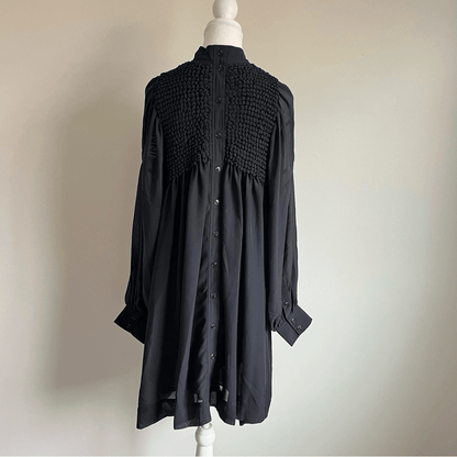 GANNI Smocked Bib Long Sleeve Chiffon Mini Dress NEW EU 42 (US 10/12)