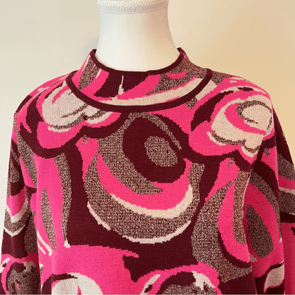 Boston Proper Jacquard Merino Wool Mock Neck Sweater Size L in Pink