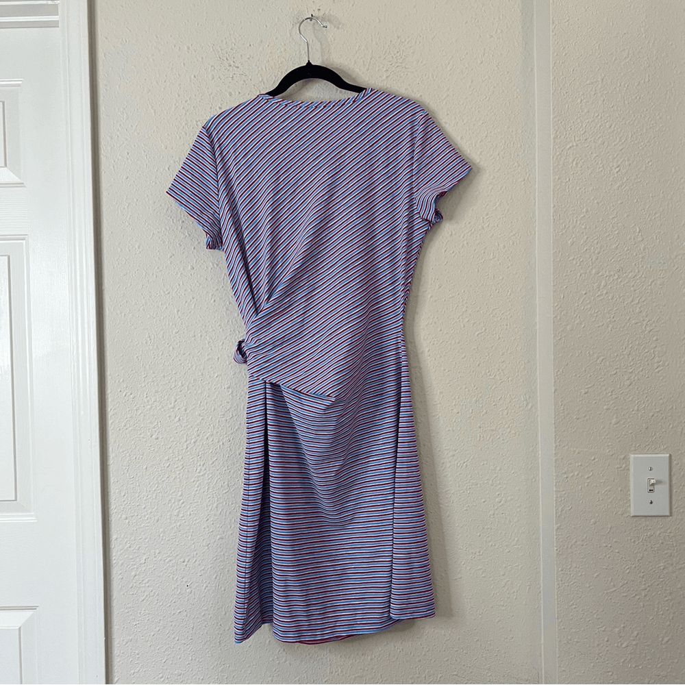 J. McLaughlin Elora Side Tie Dress Catalina Cloth Red Blue Stripe Size XL