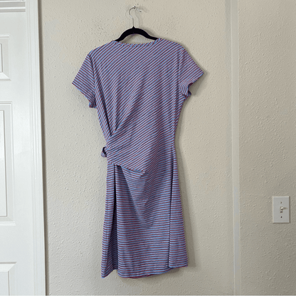 J. McLaughlin Elora Side Tie Dress Catalina Cloth Red Blue Stripe Size XL