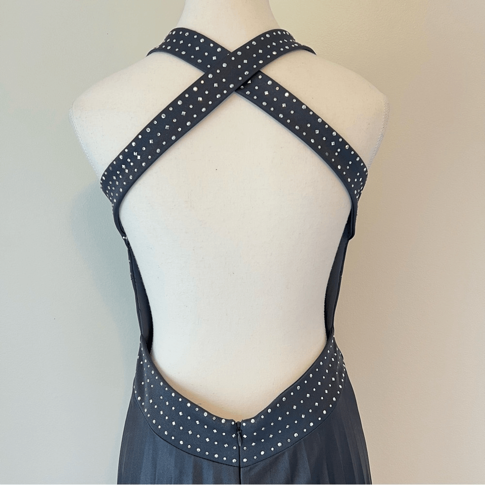 Betsy & Adam Full Length Pleated Halter Prom Bridal Maxi Dress Size 8 Y2K 90s