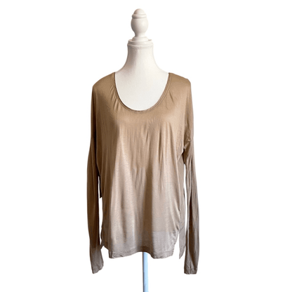 Brochu Walker Nadia Long Sleeve Silk Tee NEW Size Large in Tan