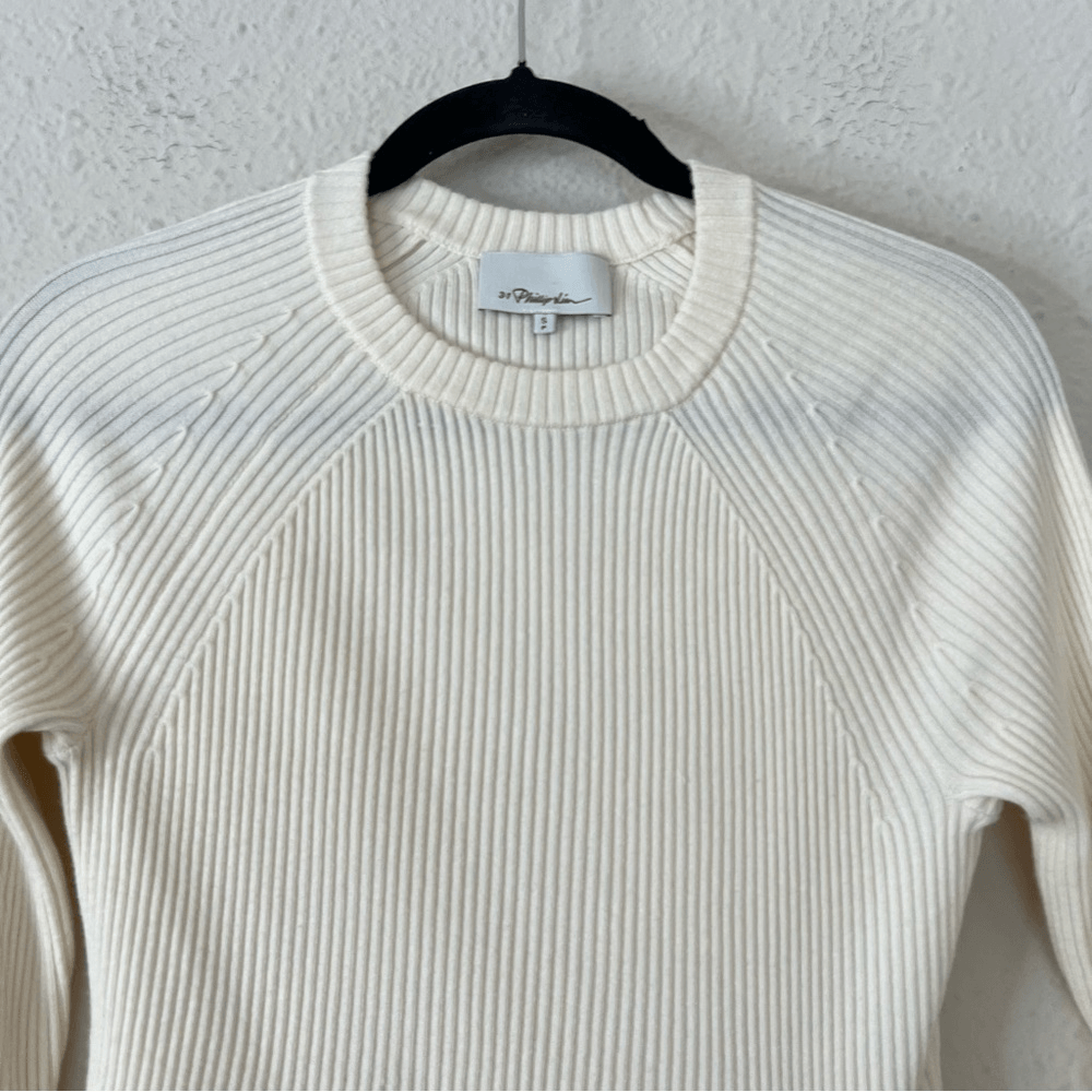 3.1 Phillip Lim Ribbed Sweater With Waist Tie Antique White Beige Size Small