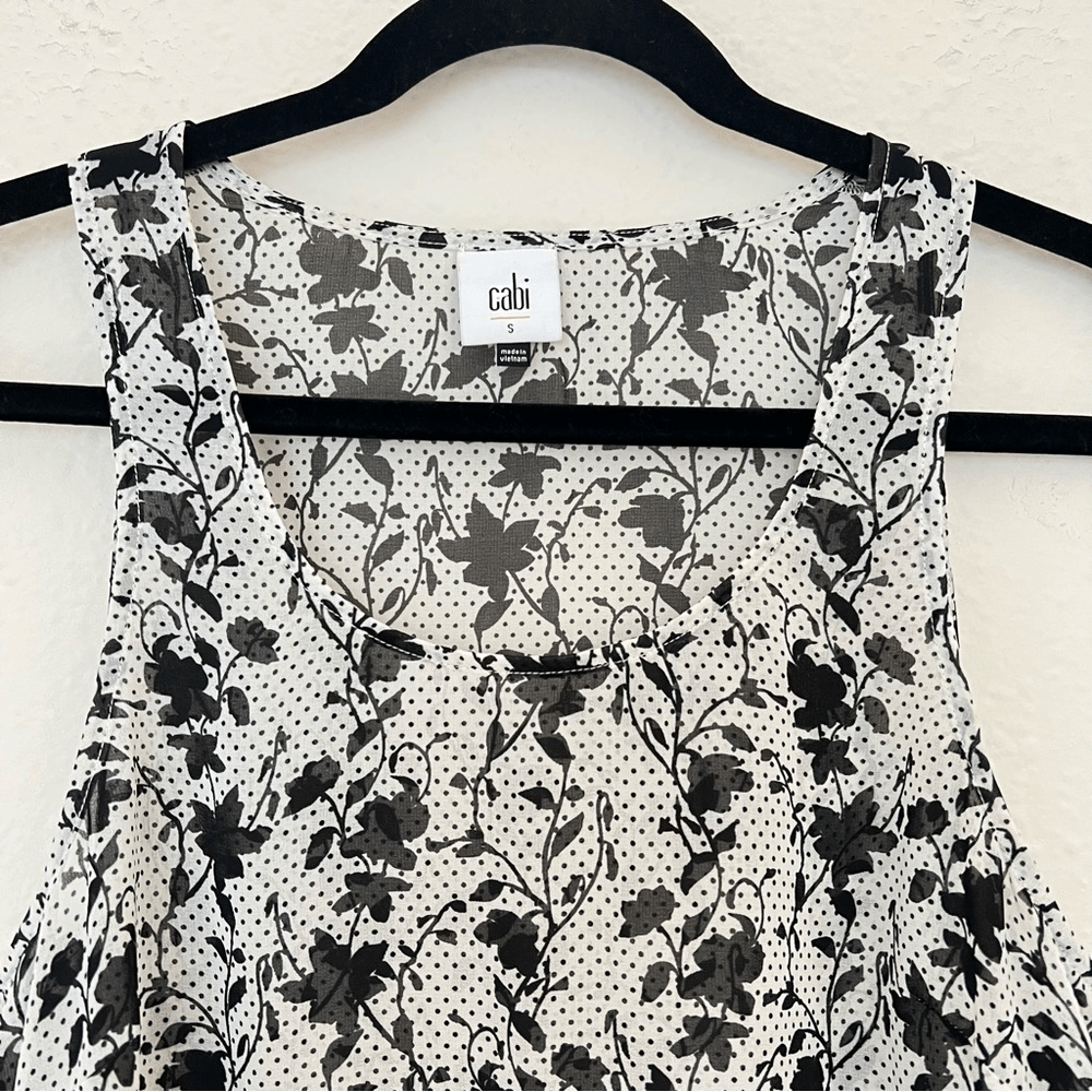 CAbi Everything Top Ruffle Hem Sheer Floral Bouquet Polka Dot Blouse Size Small
