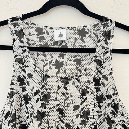 CAbi Everything Top Ruffle Hem Sheer Floral Bouquet Polka Dot Blouse Size Small
