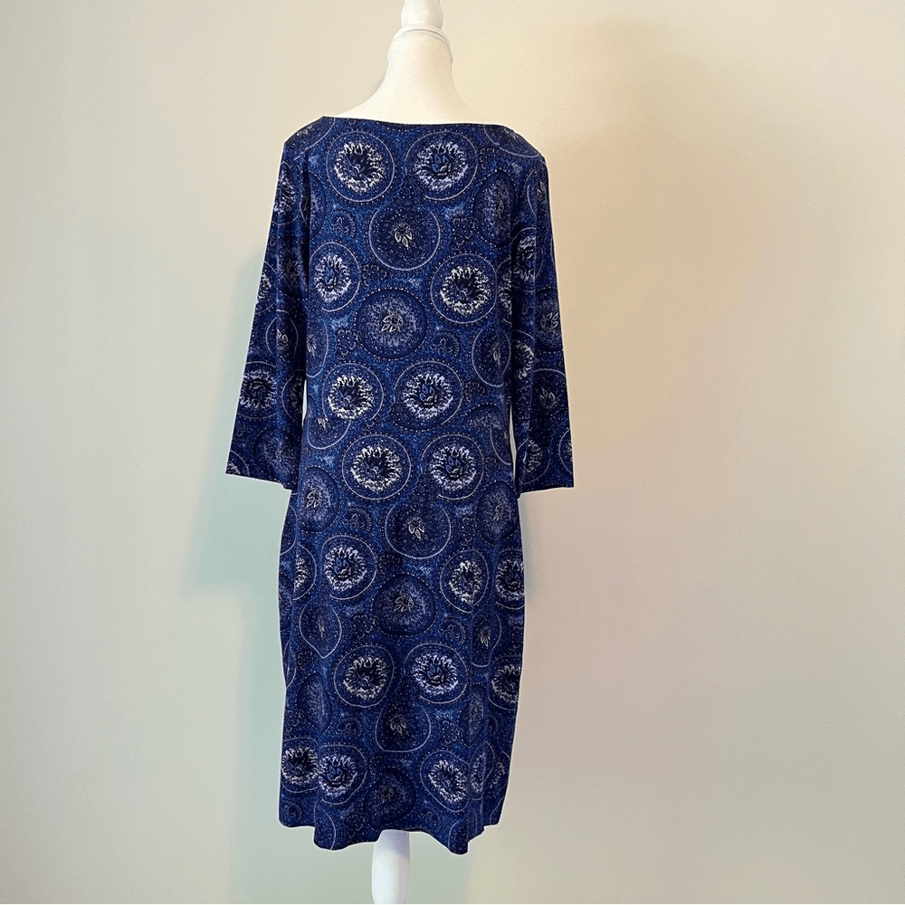 Talbots Printed Faux Wrap Dress Size Large 3/4 Sleeve Stretch Jersey