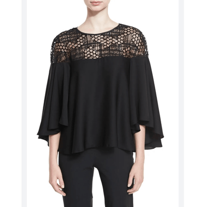 MILLY Sequined 3/4 Bell Sleeve Silk Blend Blouse Size 8