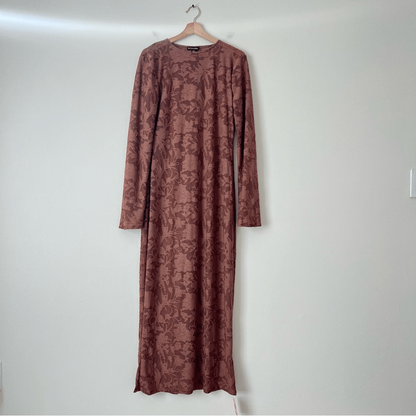 Pretty Little Thing Mocha Floral Sheer Burnout Maxi Dress Long Sleeve NEW Sz 12