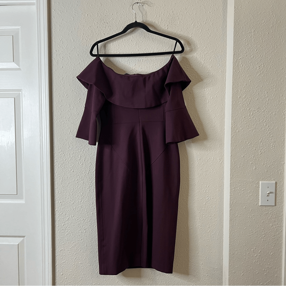 Aritzia Babaton Giovani Off The Shoulder Mini Pencil Dress in Burgundy NEW Sz 10