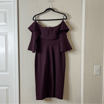 Aritzia Babaton Giovani Off The Shoulder Mini Pencil Dress in Burgundy NEW Sz 10