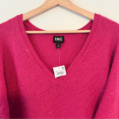 INC International Concepts Pink V-Neck Shine Sweater NEW Size XL