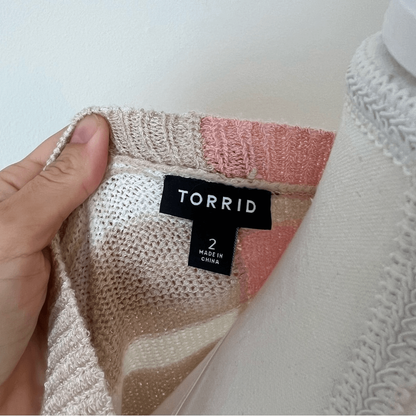 Torrid Striped V-neck Pullover Sweater Size 2X in Cream and Pink