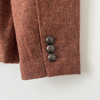 Talbots Shetland Herringbone Wool Blend Blazer Rust Brown Size 16 Classic Career