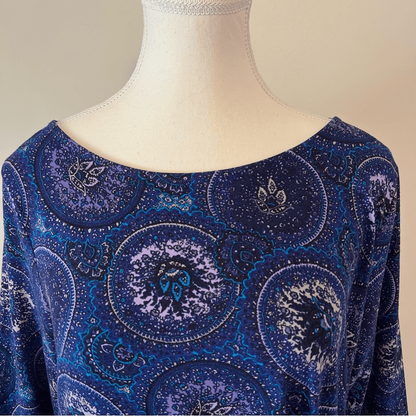 Talbots Printed Faux Wrap Dress Size Large 3/4 Sleeve Stretch Jersey