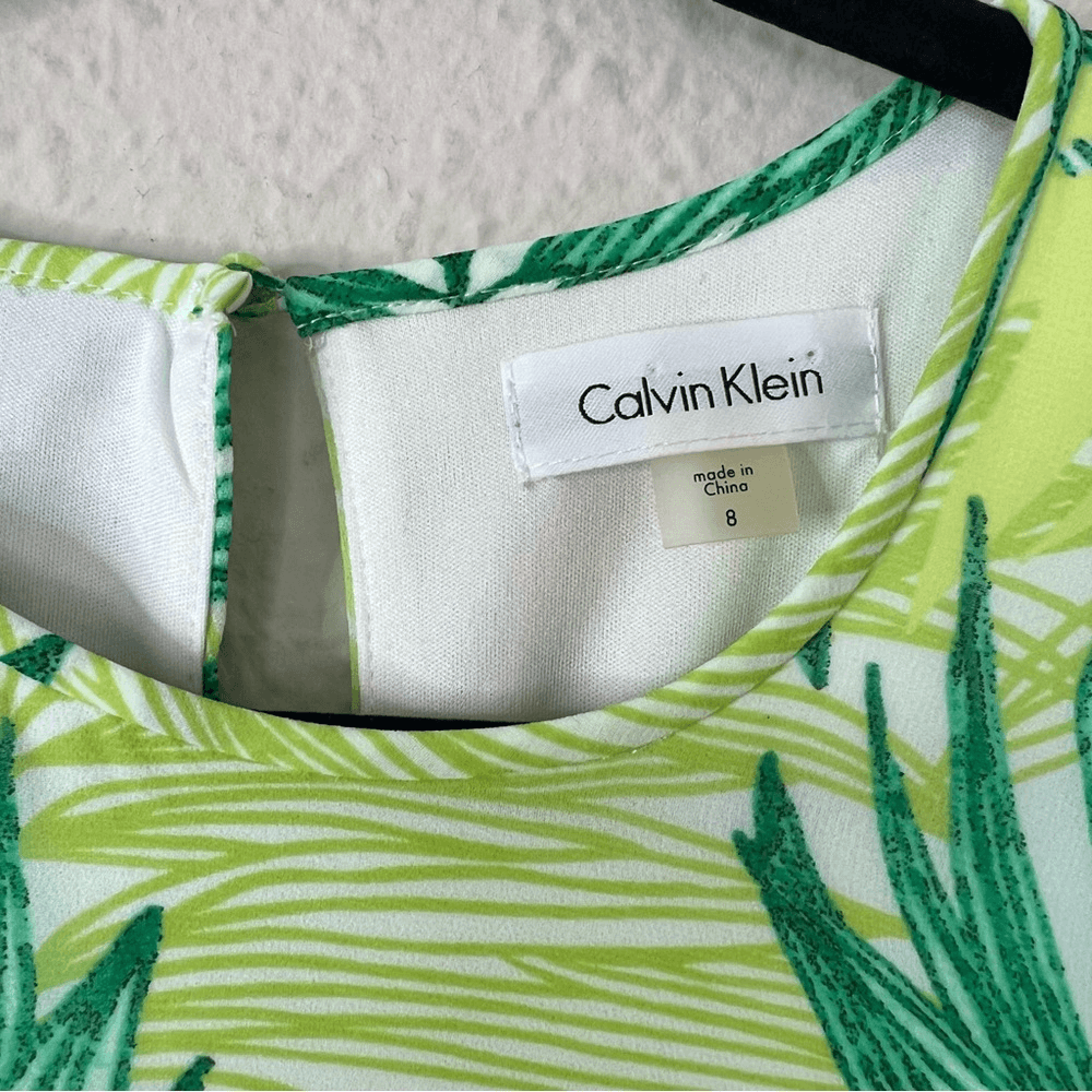 Calvin Klein Tropical Palm Leaf Swing Trapeze Dress Size 8