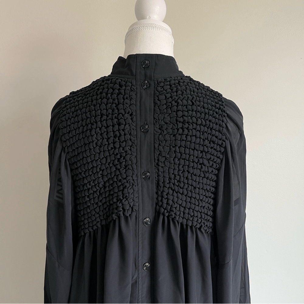 GANNI Smocked Bib Long Sleeve Chiffon Mini Dress NEW EU 42 (US 10/12)