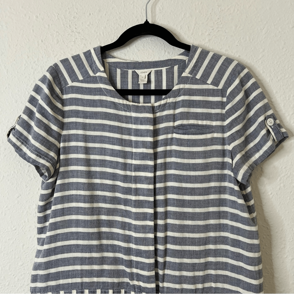 J. Crew Striped Short Sleeve Chambray Mini Dress Size 10