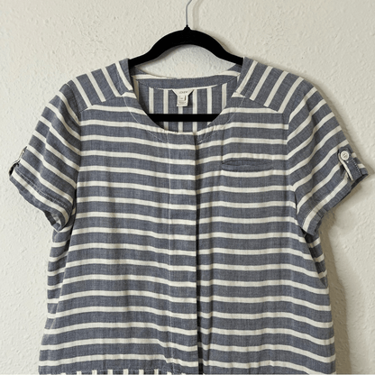 J. Crew Striped Short Sleeve Chambray Mini Dress Size 10