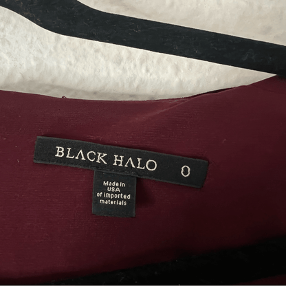 BLACK HALO l Maroon Velvet Long Sleeve V Neck Mini Cocktail Bodycon Dress Size 0