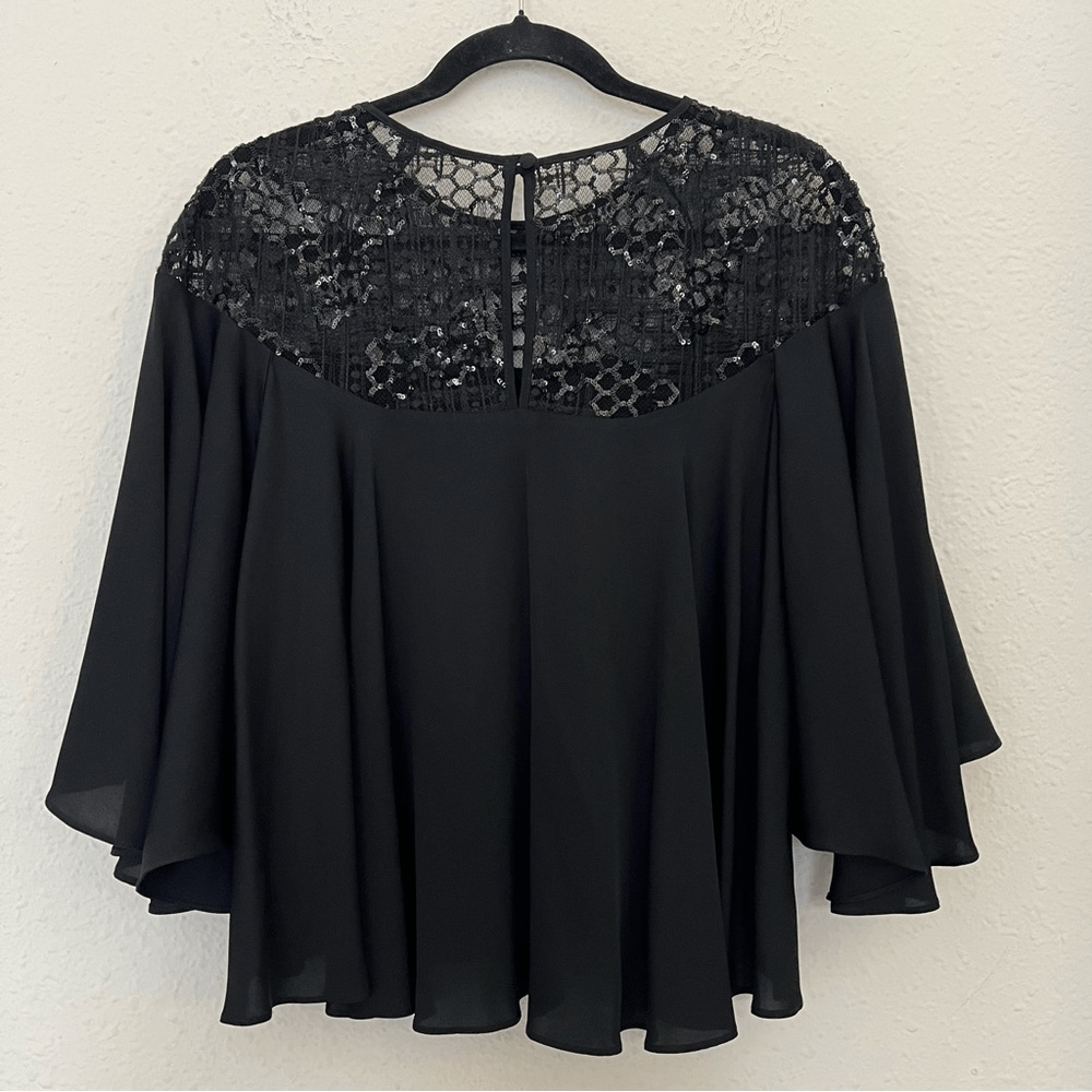 MILLY Sequined 3/4 Bell Sleeve Silk Blend Blouse Size 8