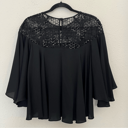 MILLY Sequined 3/4 Bell Sleeve Silk Blend Blouse Size 8