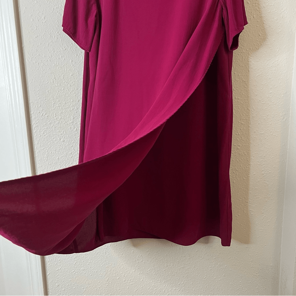 Eileen Fisher Asymmetrical Silk Shift Dress in Dark Fuschia Size Large