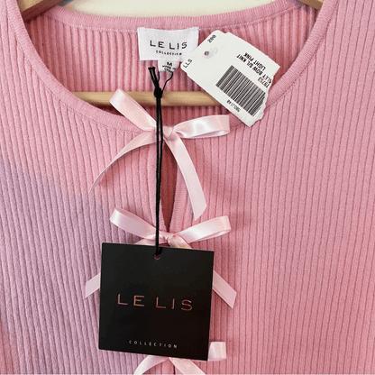 LE LIS Satin Bow Detail Sleeveless Sweater Top in Pink NEW Size Medium