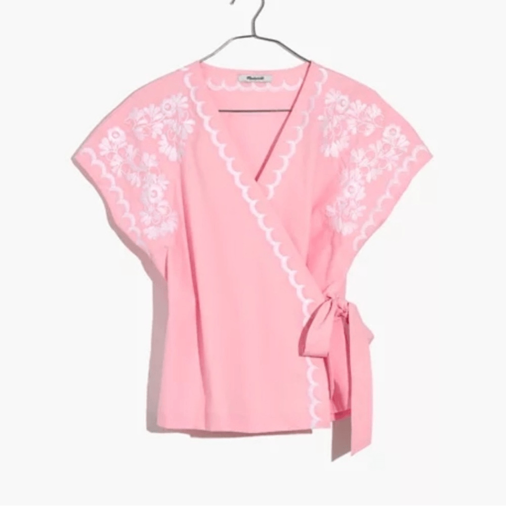 Madewell Embroidered Wrap Blouse Top Size XS in Pink