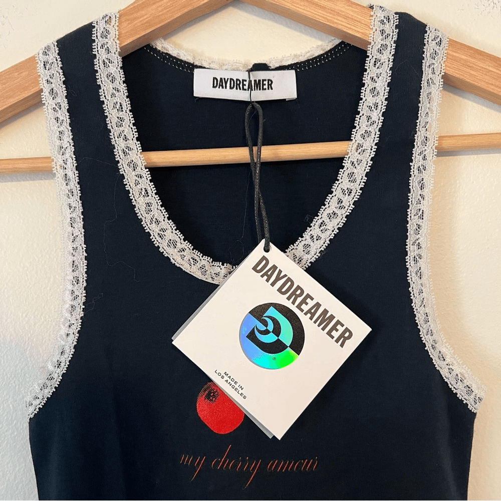 DAYDREAMER My Cherry Amour Lace Cami Babydoll Graphic Tank Top NEW Size XS