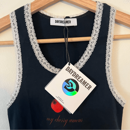 DAYDREAMER My Cherry Amour Lace Cami Babydoll Graphic Tank Top NEW Size XS