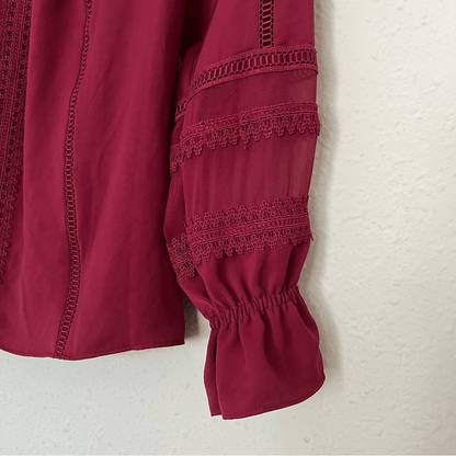 Ramy Brook Thea Off the Shoulder Long Sleeve Chiffon Blouse Top in Burgundy XS