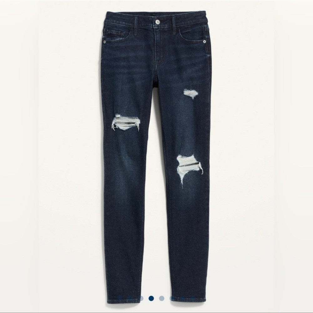 Old Navy Mid-Rise Rockstar Super-Skinny Distressed Dark Wash Jeans NEW Size 4