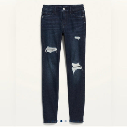 Old Navy Mid-Rise Rockstar Super-Skinny Distressed Dark Wash Jeans NEW Size 4