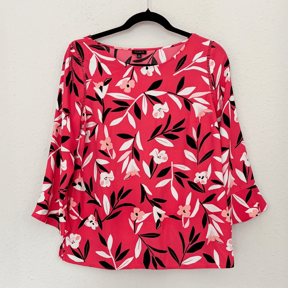 Talbots Pink Floral 3/4 Bell Sleeves Blouse Size XS